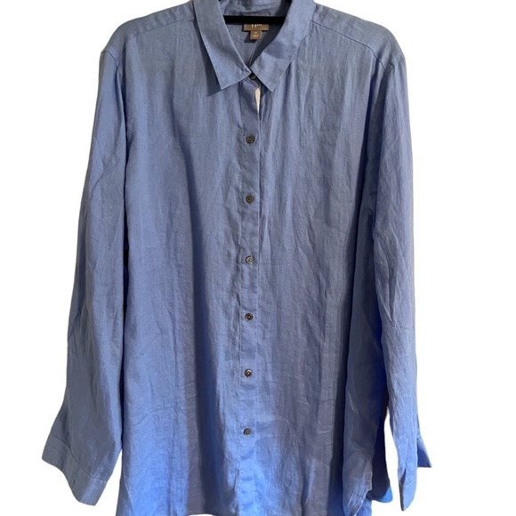 J Jill Coastal  Linen Top XLT Blue Tunic Euro Summer Old Money Preppy Classic - Picture 1 of 11